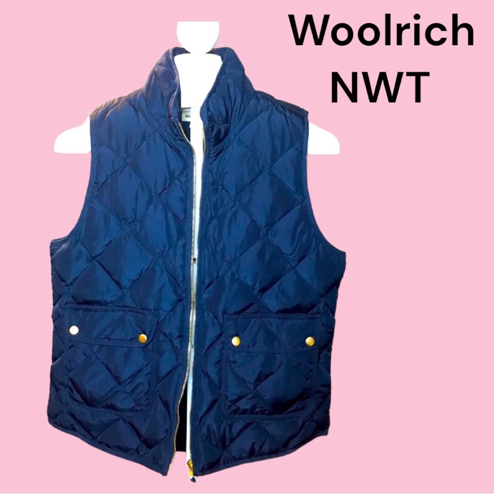 NWT Woolrich Down Puffer Vest, In Navy Blue & Gold Hardware, L